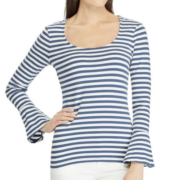 Chaps Tops - NWT Chaps Women's Shirt Blue & White Stripes Long Bell Sleeve Jersey Kni…